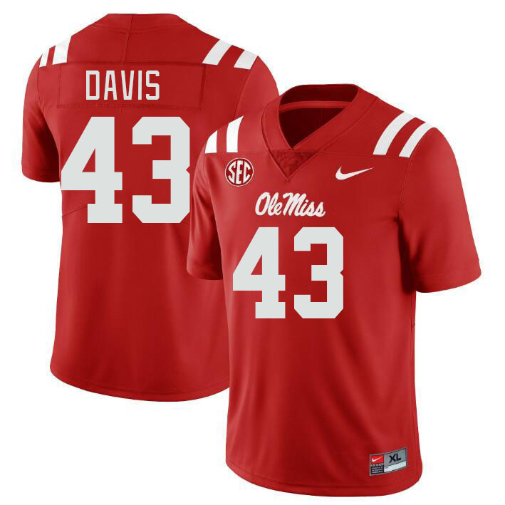 Ole Miss Rebels #43 Dylan Davis College Football Jerseys Stitched Sale-Red